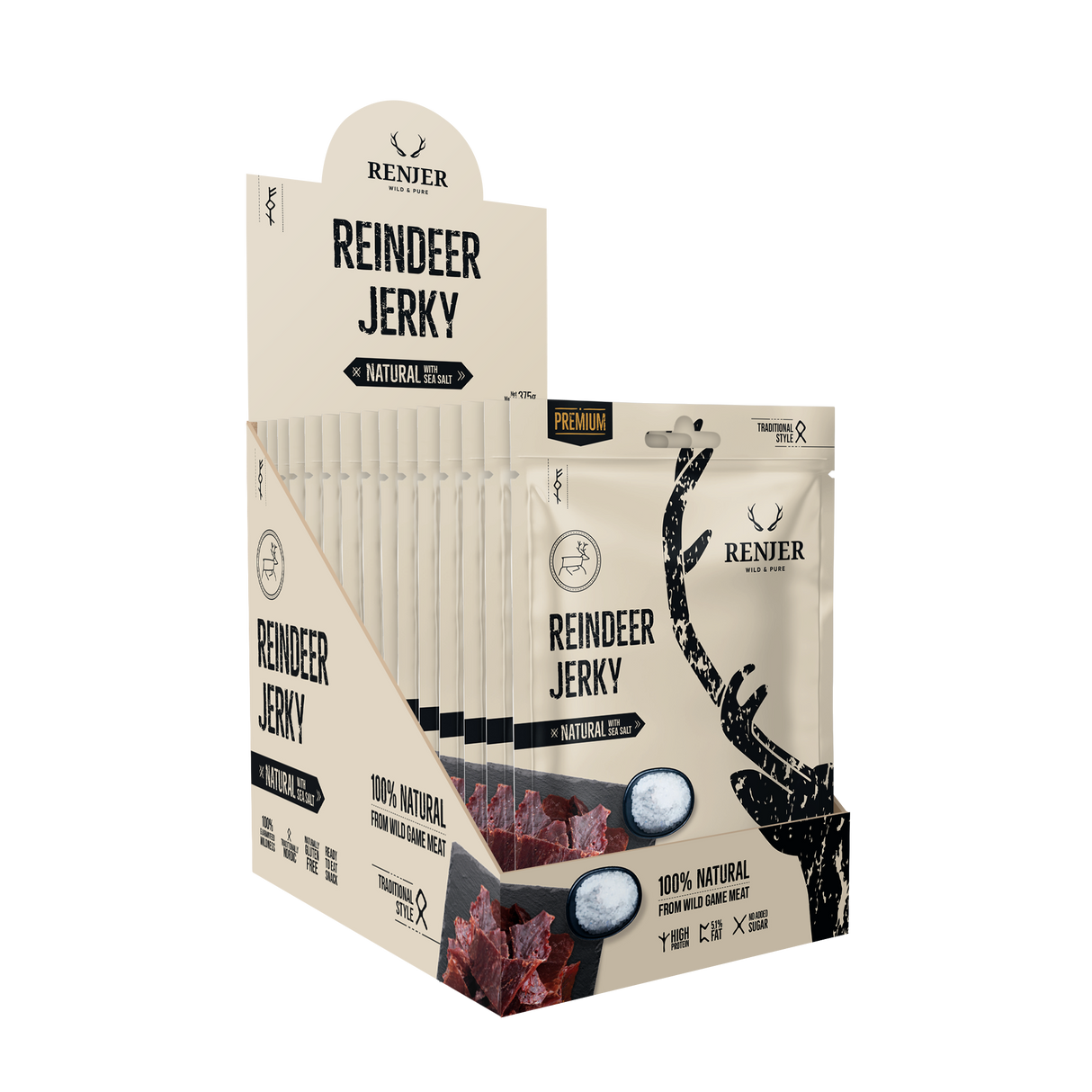 Renjer Reinsdyr Jerky med Sjøsalt 25g
