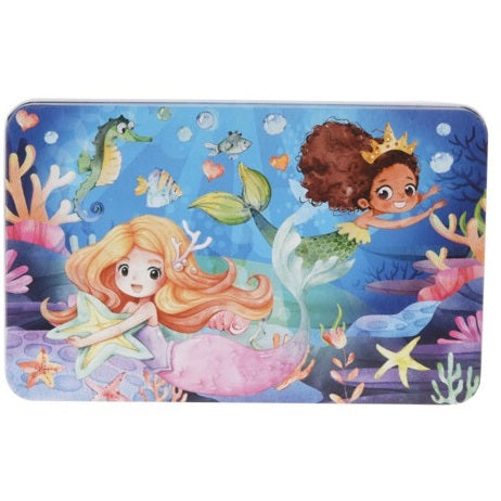 Puslespill 80brikker i metallboks| Havfrue/Dinosaur