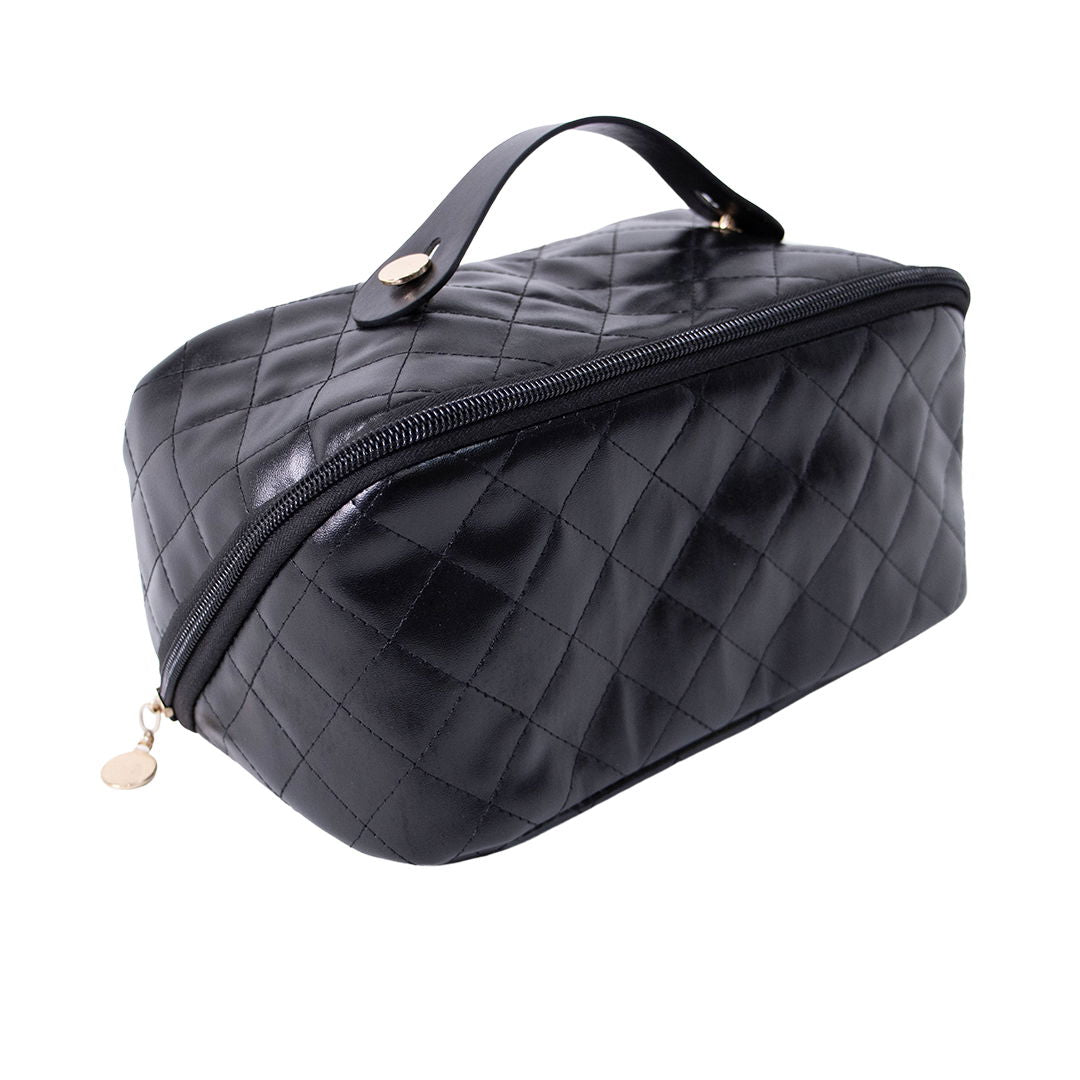 OlsenHome Makeup veske | Beige og svart sminkepung med rominndeling