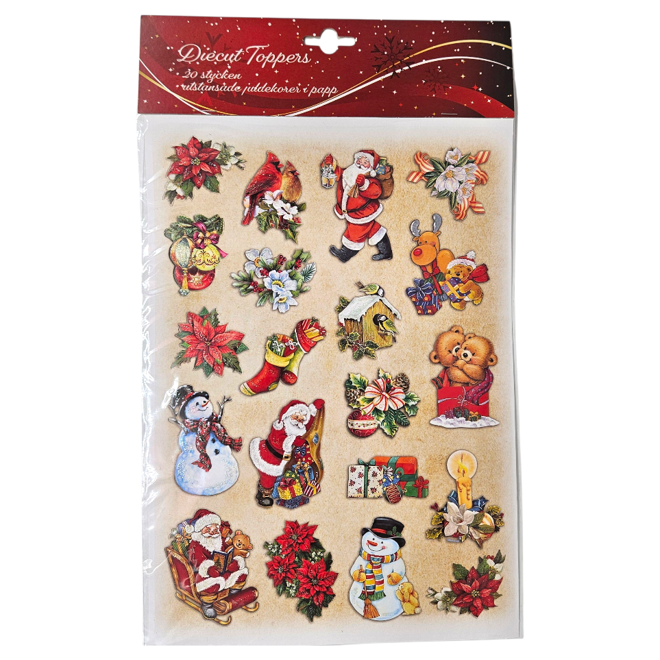 Utstansede julefigurer i papir med glitter | 20 stk | 2ass