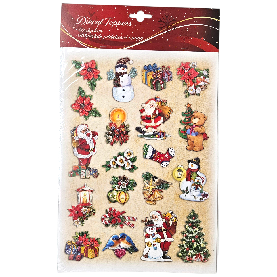 Utstansede julefigurer i papir med glitter | 20 stk | 2ass