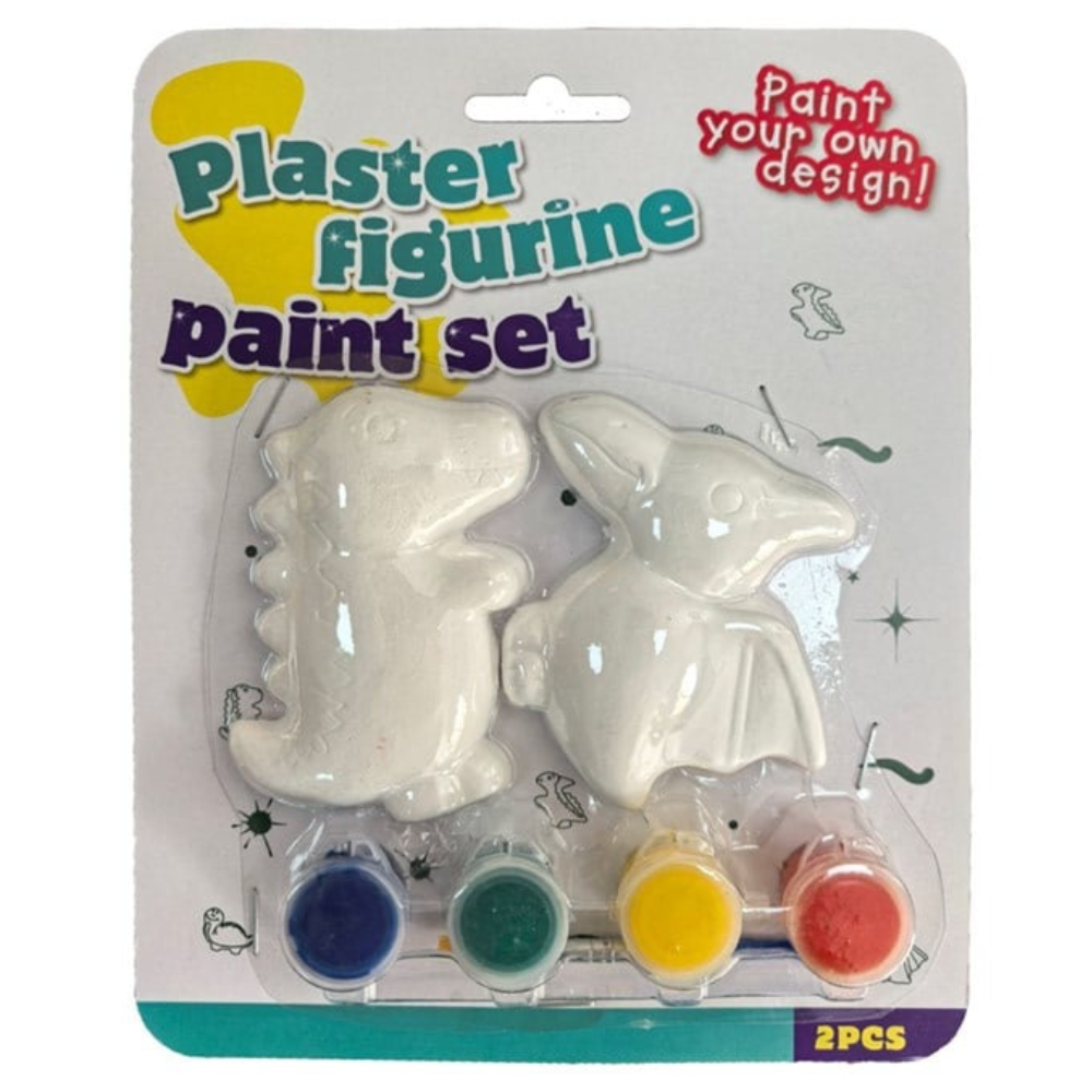 Gipsfigurer Dinosaurer 2pk med maling og pensel | 2ass