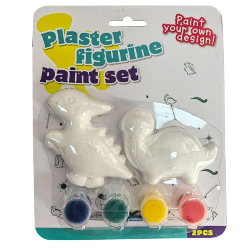 Gipsfigurer Dinosaurer 2pk med maling og pensel | 2ass