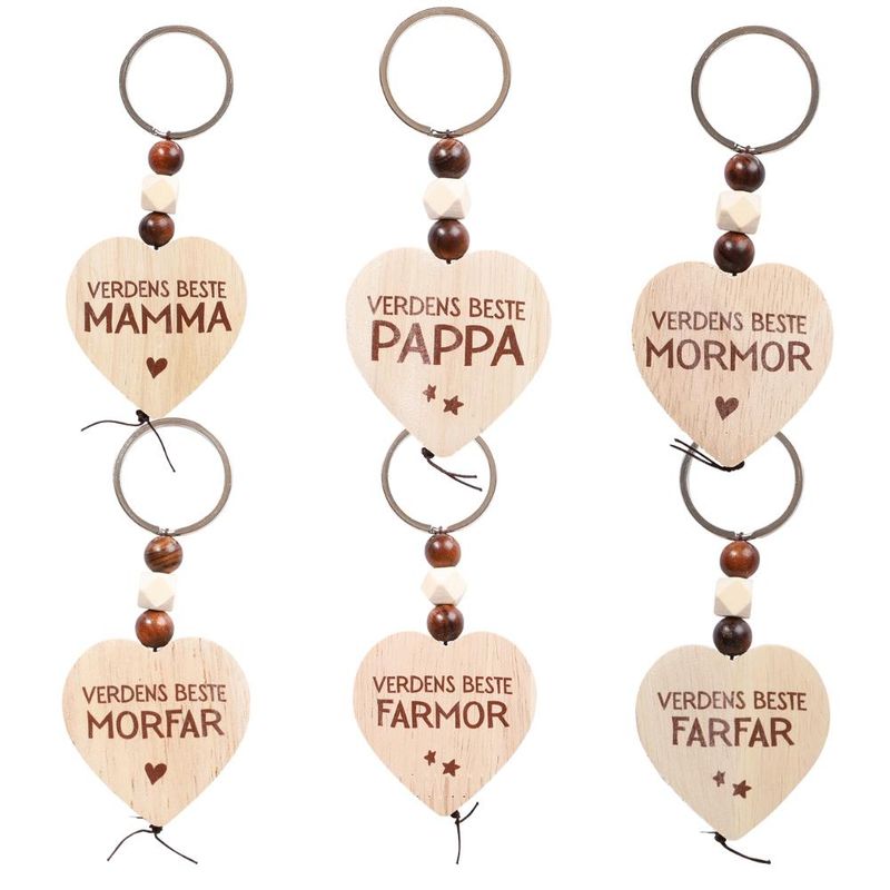 Nøkkelring med trehjerte | Verdens beste mamma, pappa m.fl.