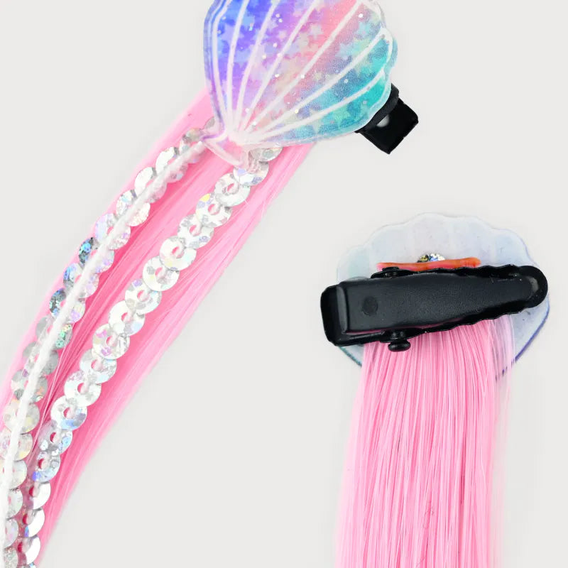 Den goda Fen Hårklips med falskt langt hår og skjell 2pk