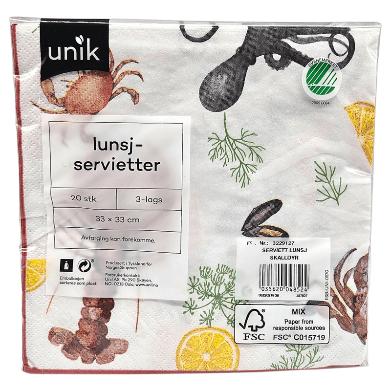 Servietter Skalldyr 20pk 3 - lags | 33x33cm | Unik
