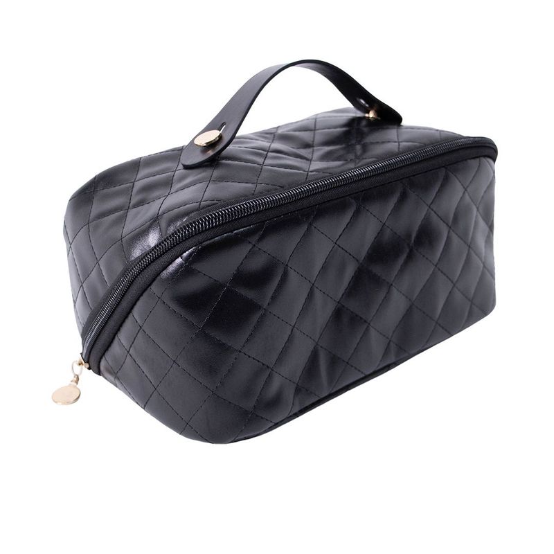 OlsenHome Makeup veske | Beige og svart sminkepung med rominndeling