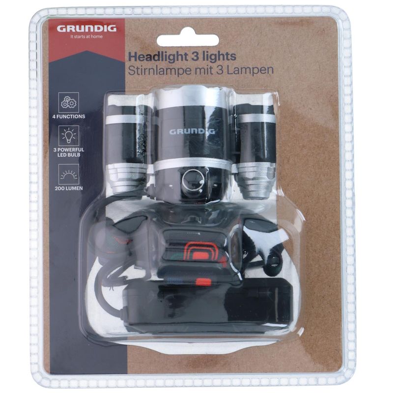 Grundig hodelykt 200lm | Justerbare lysmoduser | 3 LED