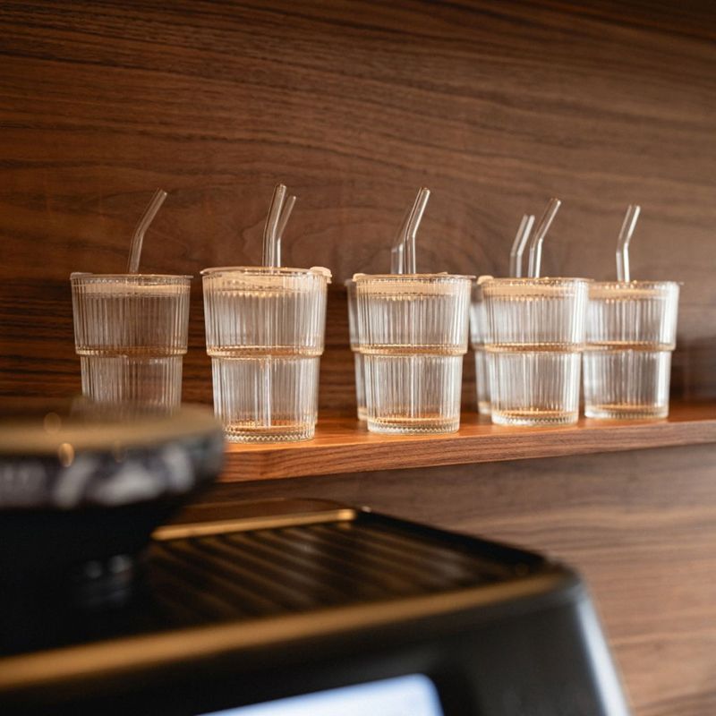 OlsenHome - Glasskopp med lokk og sugerør 6pk