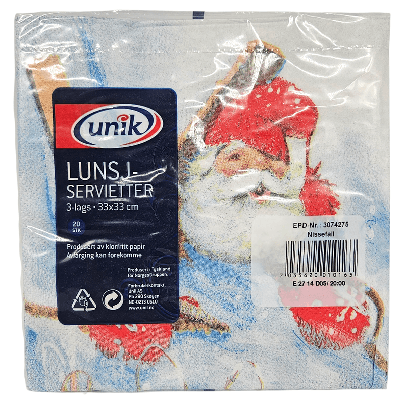 Juleservietter Nissefall 20pk 3 - lags | 33x33cm | Unik