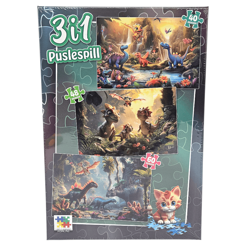 Puslespill 3i1 Dinosaur | Tre spennende puslespill i én eske
