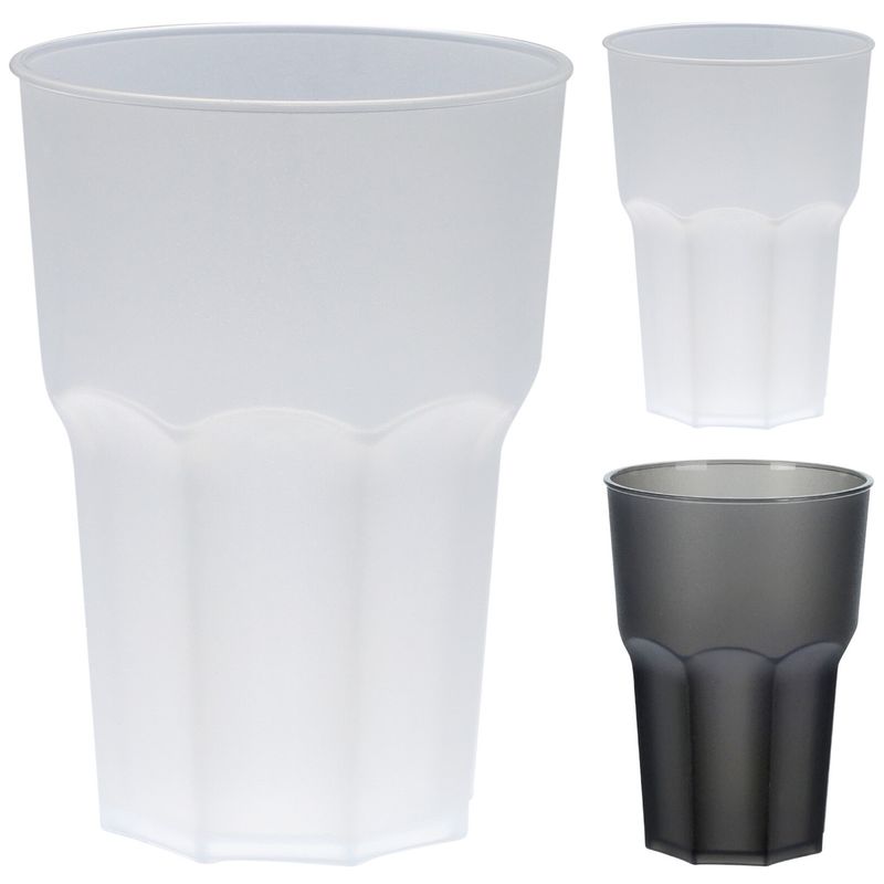 Plastglass 480ml hvit/sort/blå