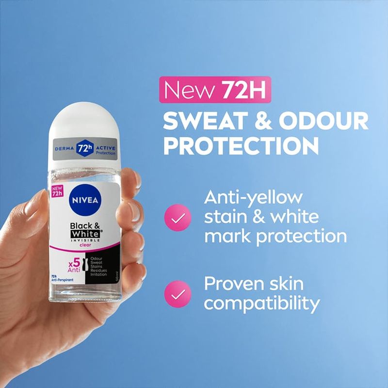 Nivea Deo Black & White Invisible Clear Roll‑On 50ml