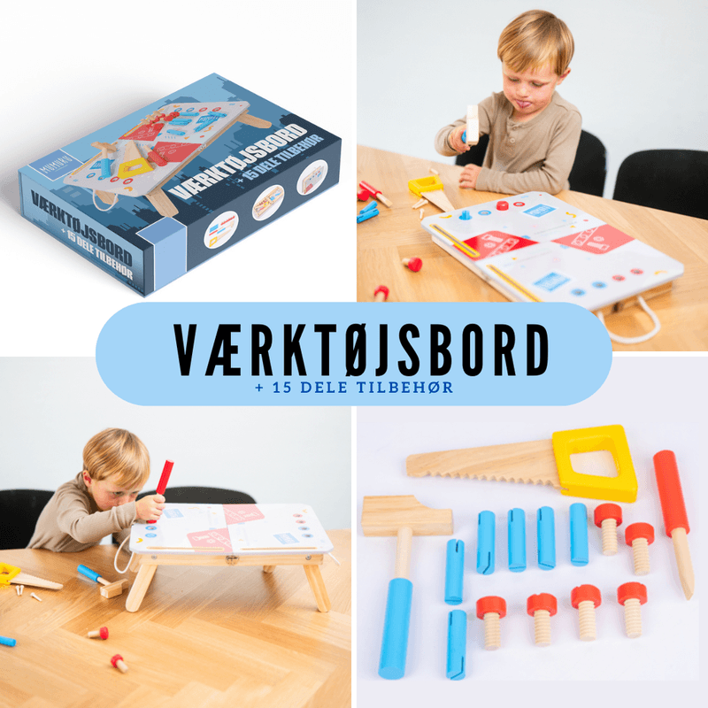 Wooden tool table with 15 parts | Perfect for little craftsmen