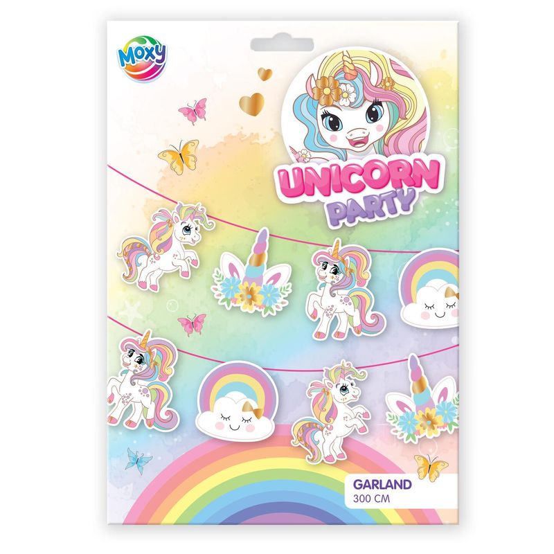 Enhjørning girlander 3m | Magisk bursdagsdekor med 14 figurer