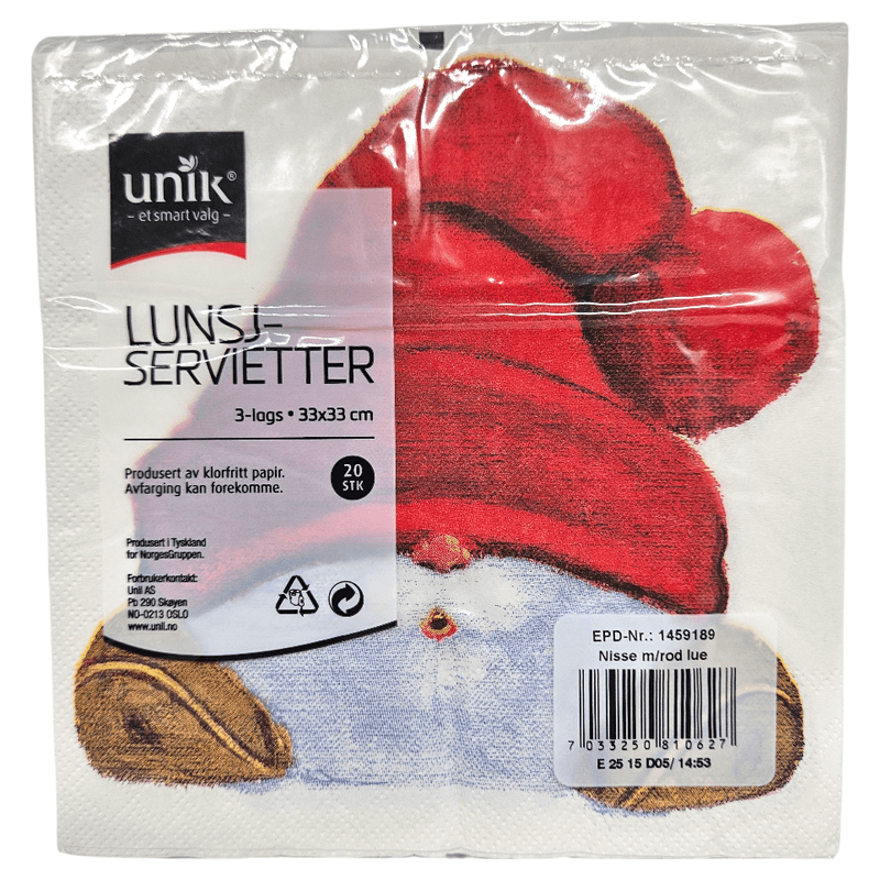 Juleservietter Nissehode 20pk 3 - lags | 33x33cm | Unik