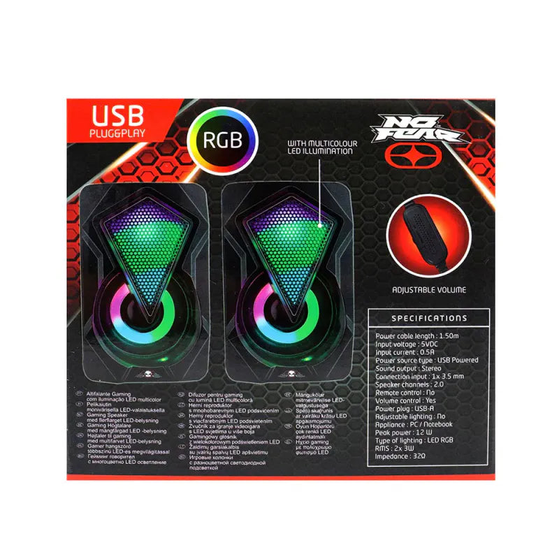 Gaminghøyttalere med RGB lys | No Fear kompakte PC - høyttalere