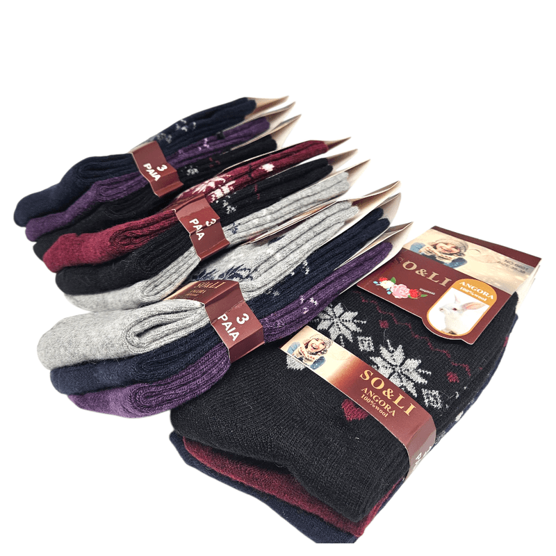 Angora Ullsokk Dame 3par 35 - 42 | Angoraull med vintermotiv