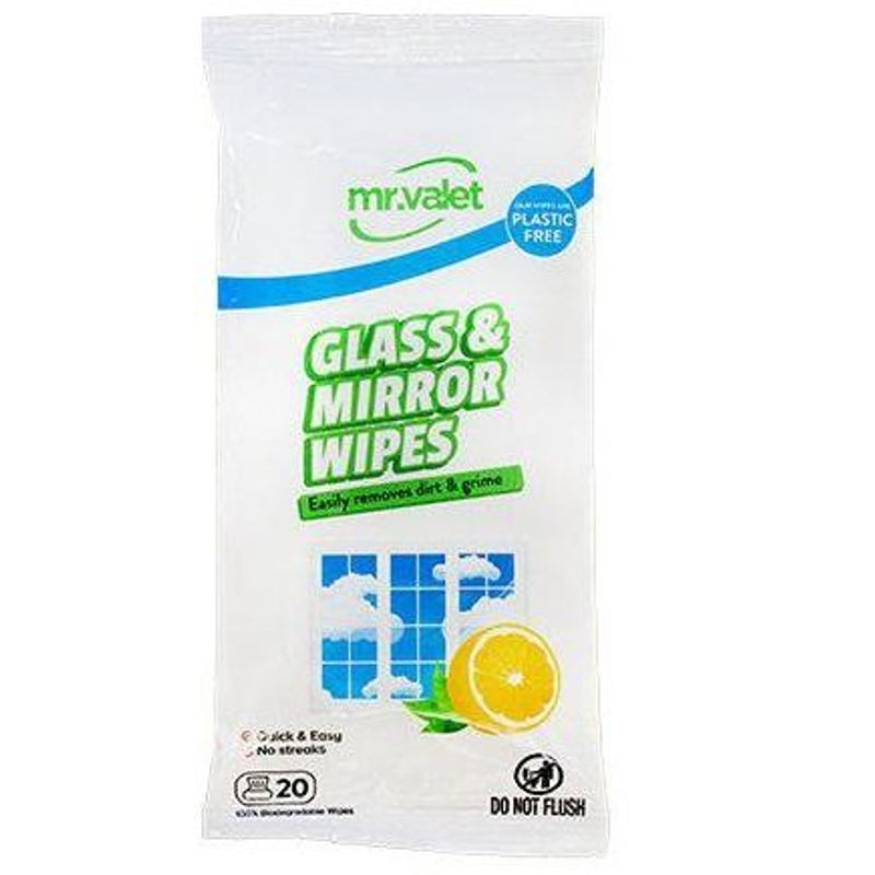 Mr Valet Glass og Mirror Wipes plastfrie 20pk