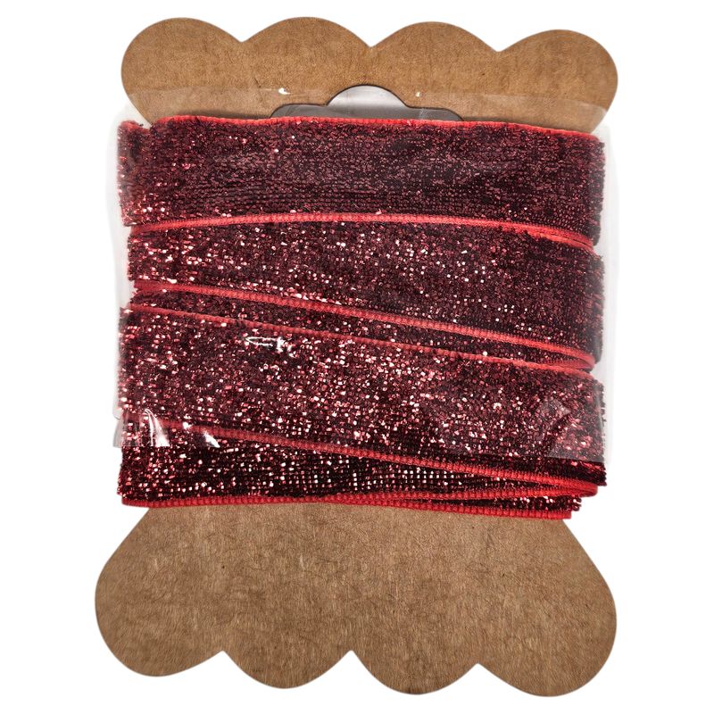 Rødt pyntebånd glitrende stoff 16mmx3m | Boutique julebånd