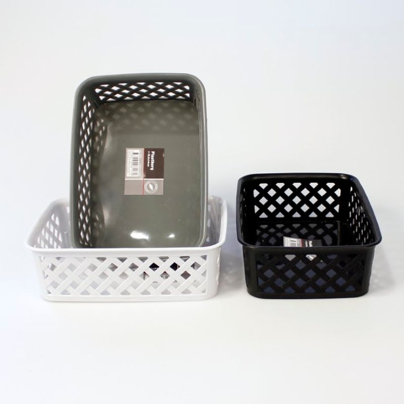 Plastkurv med rottingdesign | 19,5x14x6 cm | 3 farger