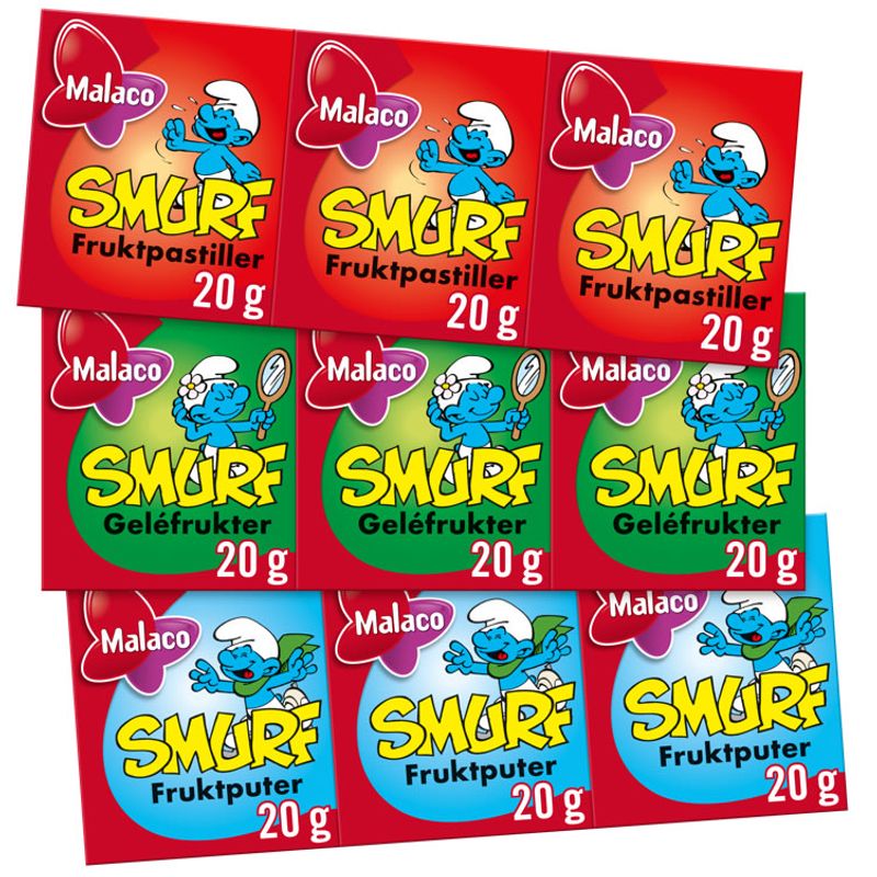 Smurf Pastiller 3pk 60g - Flere smaker