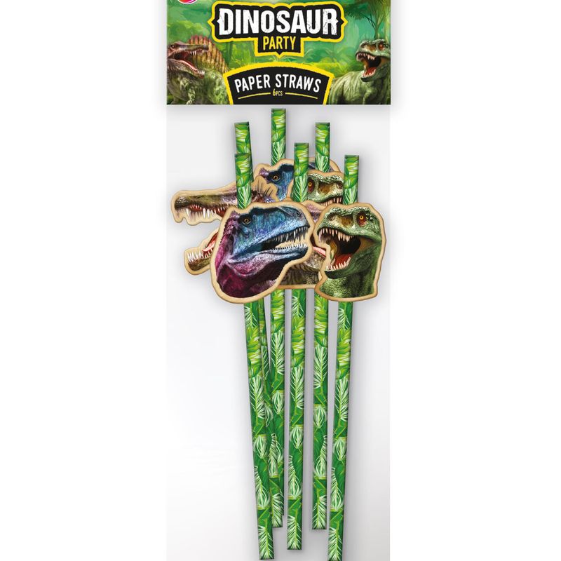 Dinosaur papirsugerør 6pk 19cm | Moxy Party | Jungel og dino motiv