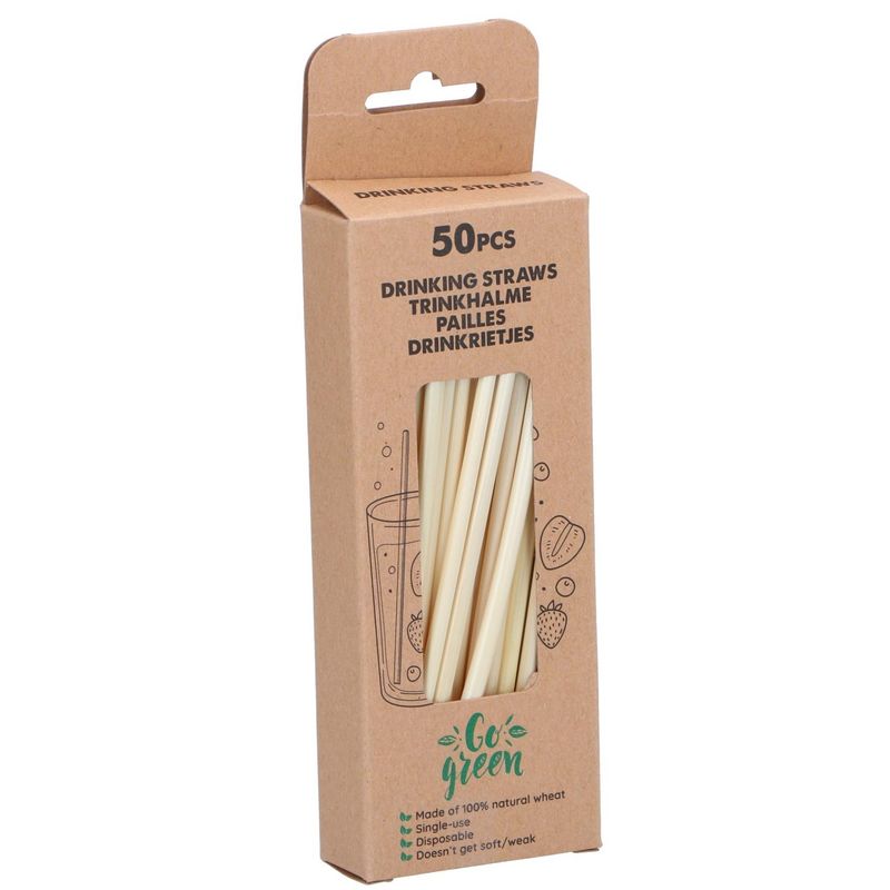 Bærekraftige Engangssugerør | 50 stk Naturlig Hvete