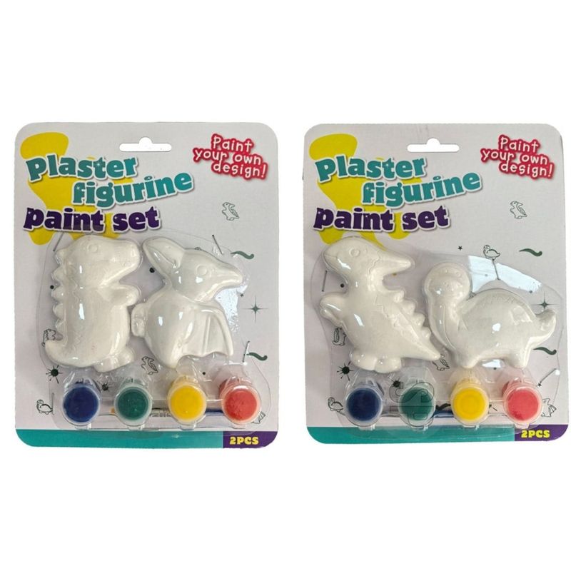 Gipsfigurer Dinosaurer 2pk med maling og pensel | 2ass