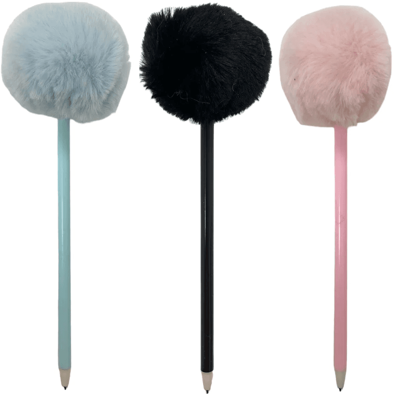 Plysjpenn med fluffy pom - pom | Blått blekk | 3 farger