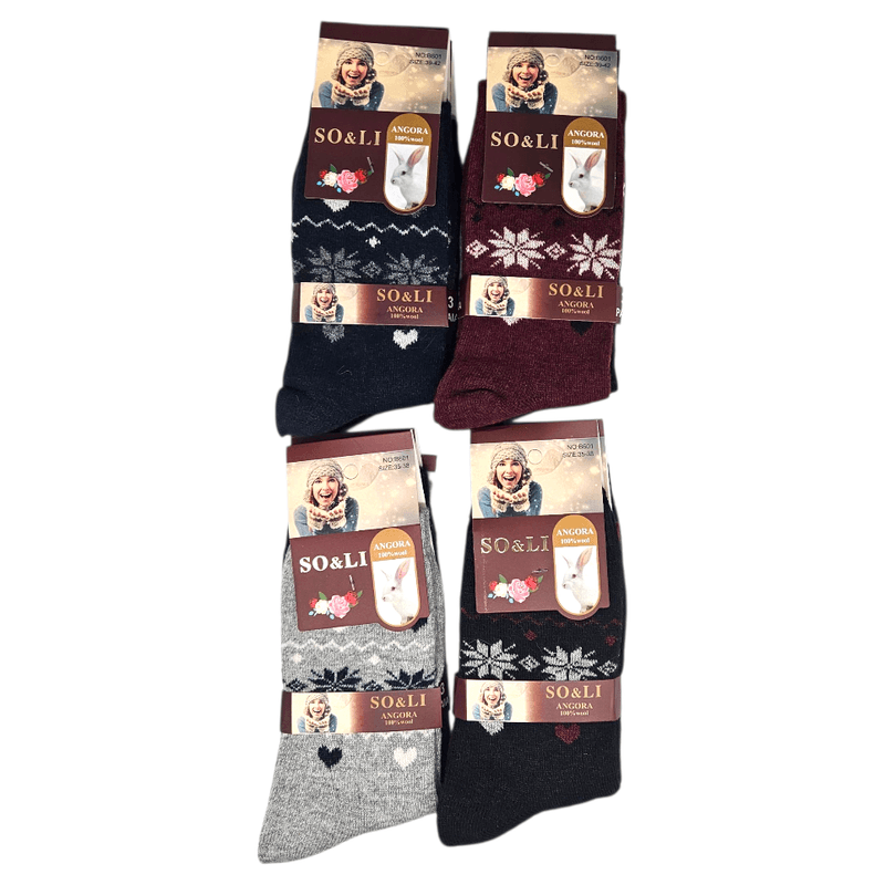 Angora Ullsokk Dame 3par 35 - 42 | Angoraull med vintermotiv