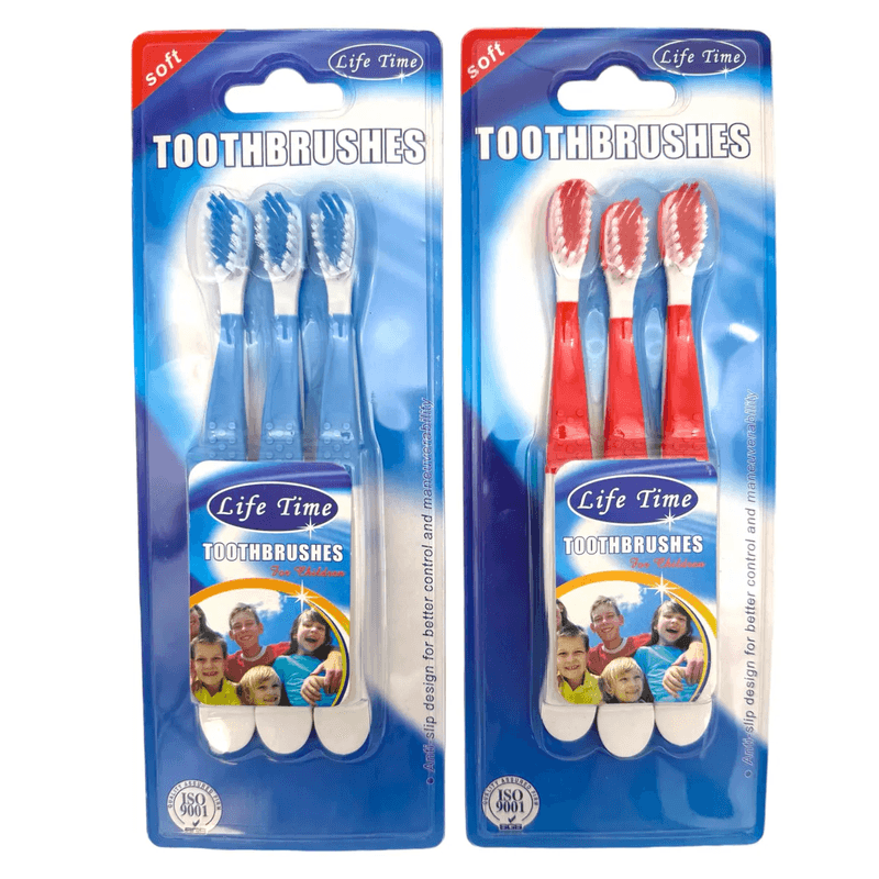 Myk tannbørste til barn 3 - pk | Rød/Blå