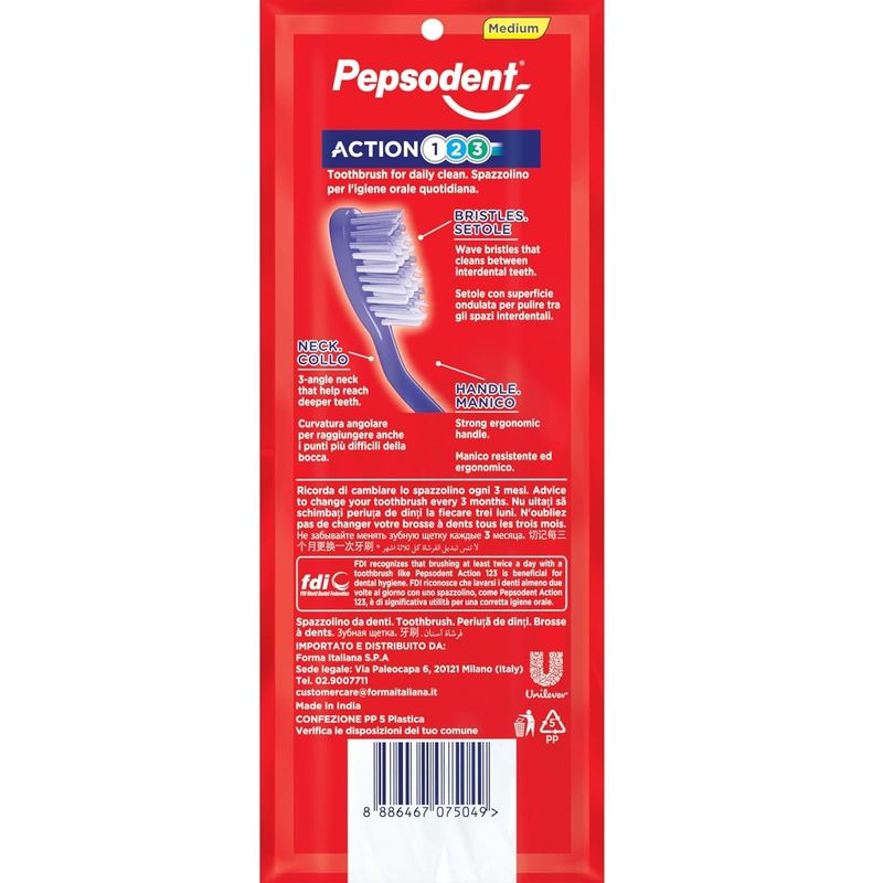 Pepsodent tannbørster Action 1 - 2 - 3 Medium 3pk | Daglig pleie