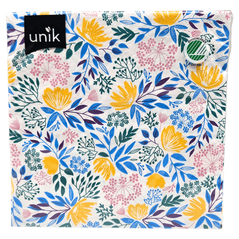 Servietter Gule Blomster 20pk 3 - lags | 33x33cm | Unik