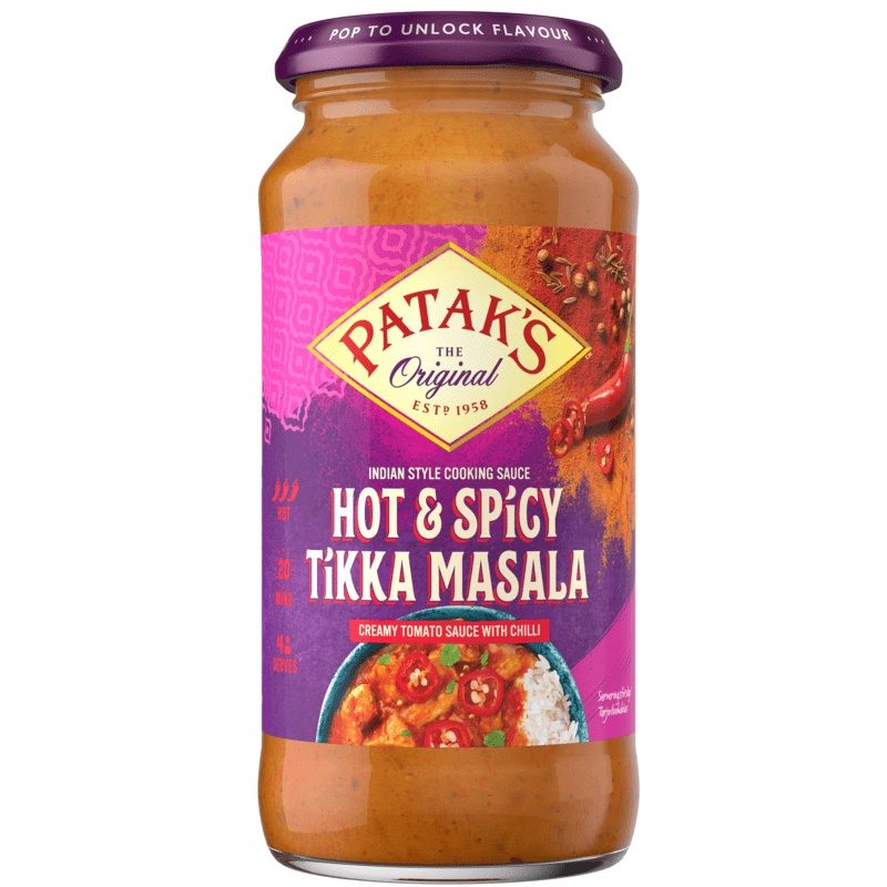 Patak's Tikka Masala Hot & Spicy 450g | Sterk og autentisk indisk saus