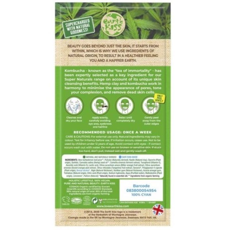 Earth Kiss Toning Peel - Off Mask med kombucha og hamp 12pk