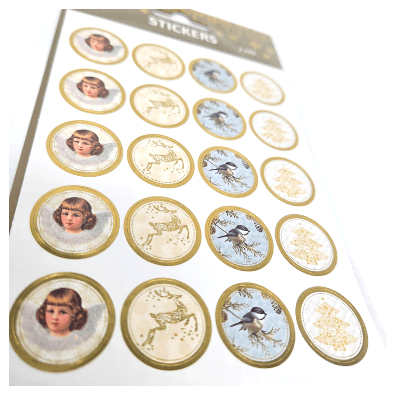 Juleklistremerker Runde 40stk | Gullkant stickers | 4 motiver