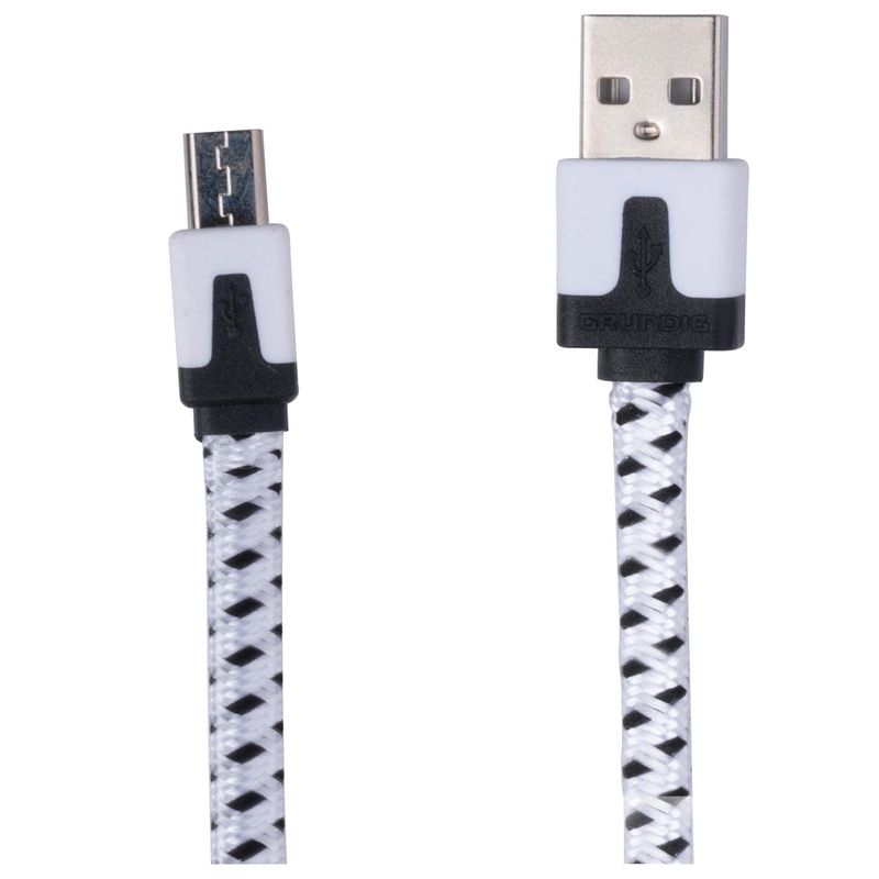Grundig Micro USB Ladekabel 2m | Hvit Nylon