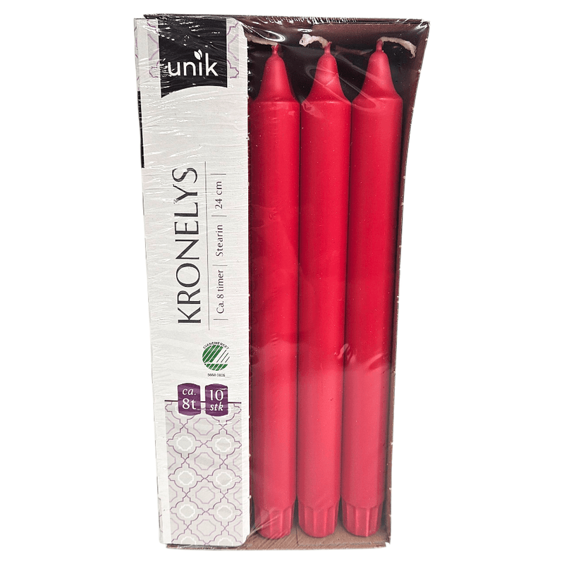 Røde kronelys 10pk 24cm | Svanemerket stearinlys | Unik