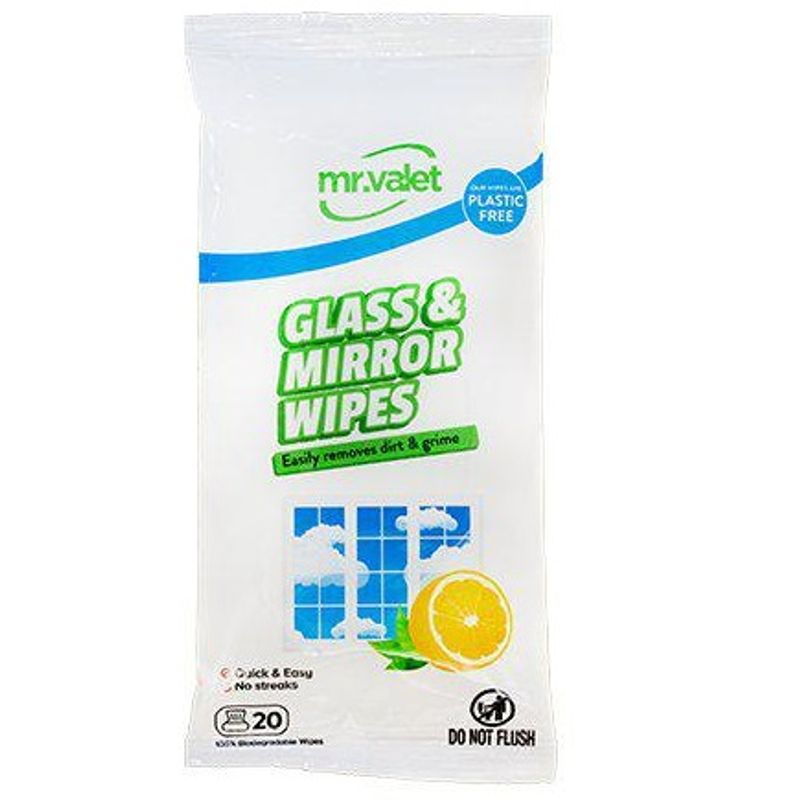 Mr Valet Glass og Mirror Wipes plastfrie 20pk