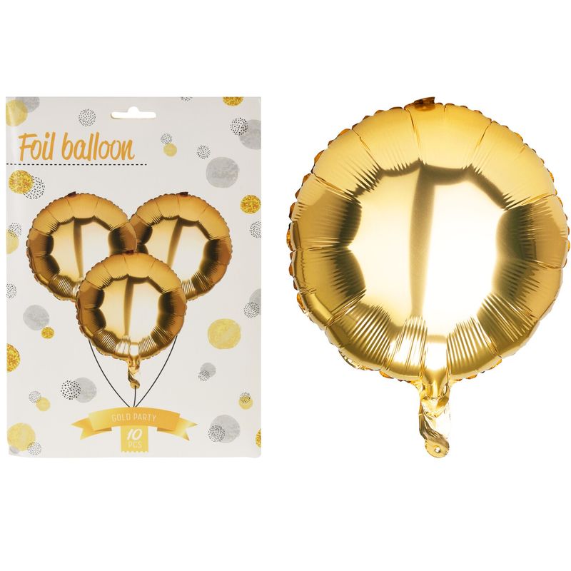 10stk Runde Folieballonger Gullfarge | 46cm