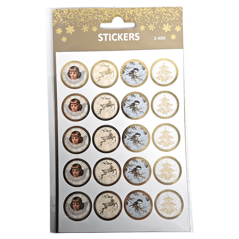 Juleklistremerker Runde 40stk | Gullkant stickers | 4 motiver