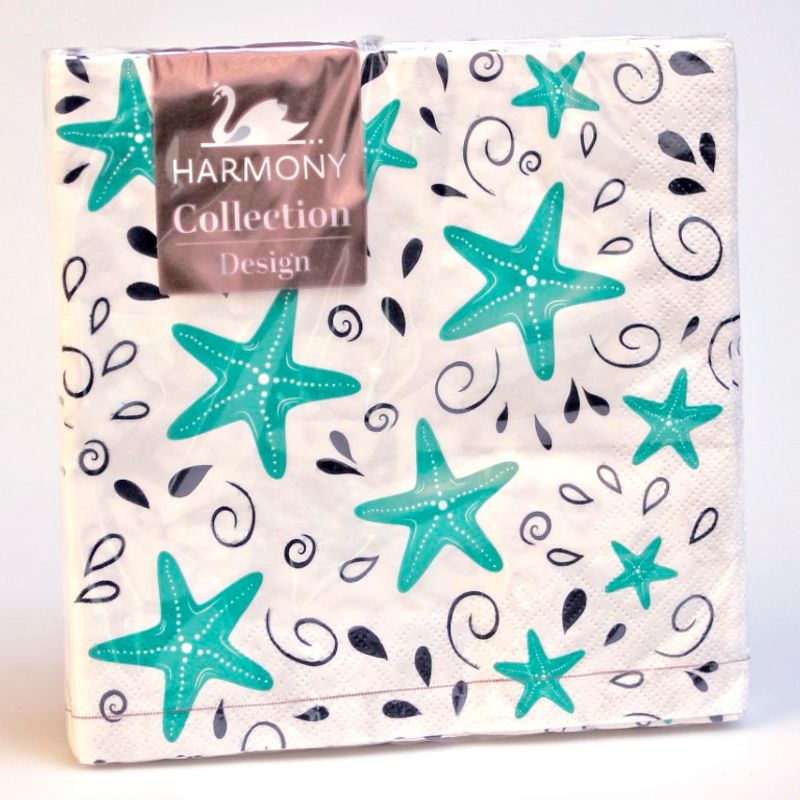 Maritime servietter hvit med sjøstjerner 20pk | 33x33cm