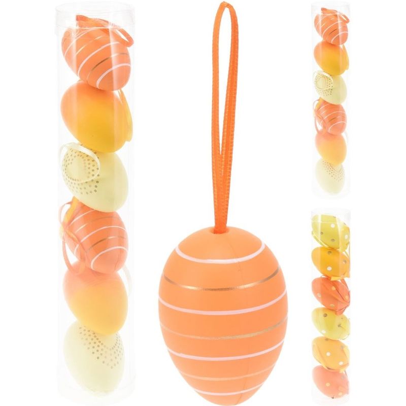 Dekor påskeegg 6 stk med oppheng | Fargerike påskeegg med trykk