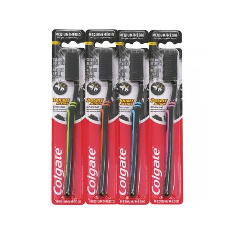 Colgate Double Action Charcoal Tannbørste Medium 1stk