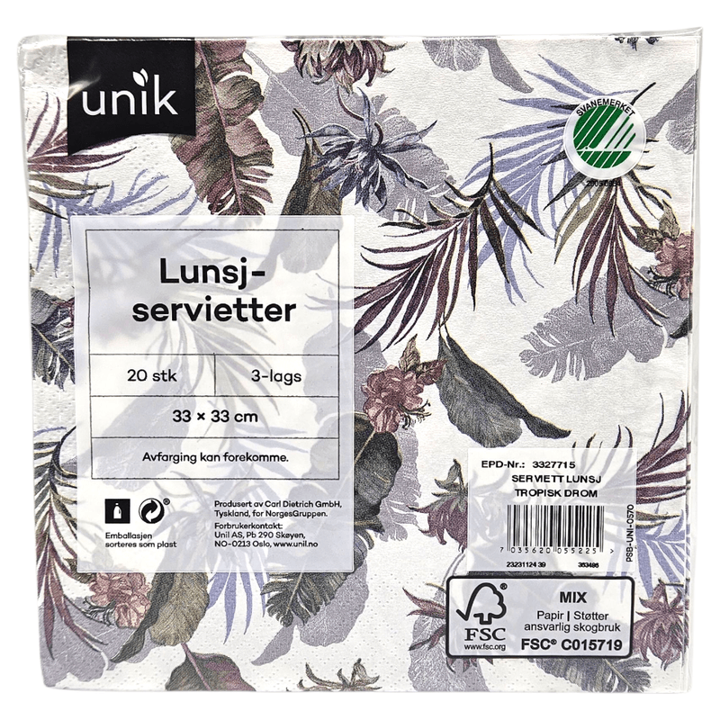Servietter Tropisk Drøm 20pk 3 - lags | 33x33cm | Unik