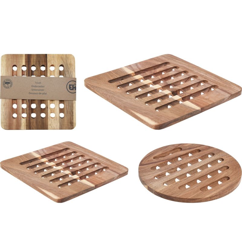 Gryteunderlag i akasietre | Rund eller firkantet | Naturlig og slitesterkt