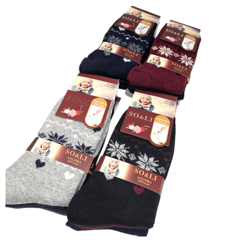 Angora Ullsokk Dame 3par 35 - 42 | Angoraull med vintermotiv