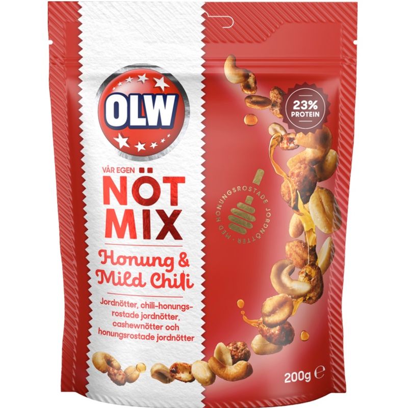 OLW Nøttmix Honning & Chili 200g | Søt, salt og krydret nøtteblanding
