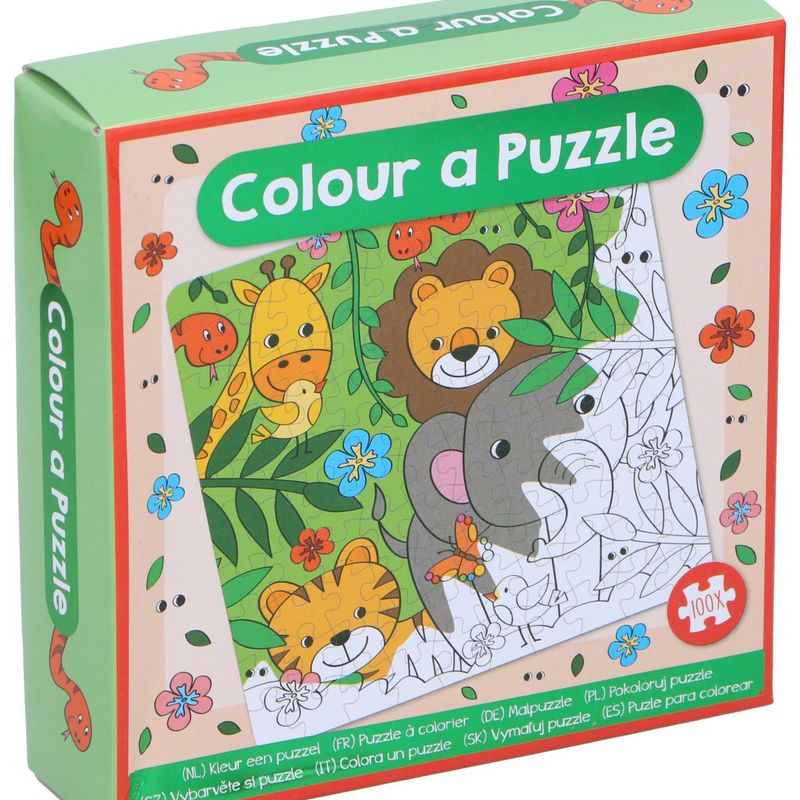 Puslespill Fargelegging Dyresafari 100 Brikker | 18x18cm Mini